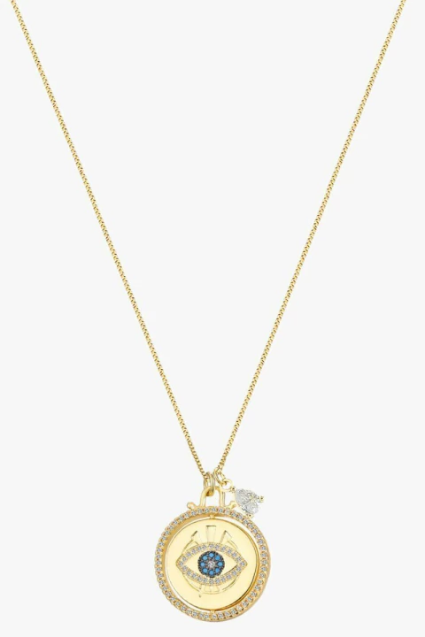 colar olho grego redondo com zirconias colar amuleto da sorte colar pingente olho grego dourado colar olho grego diferente sweet lucy