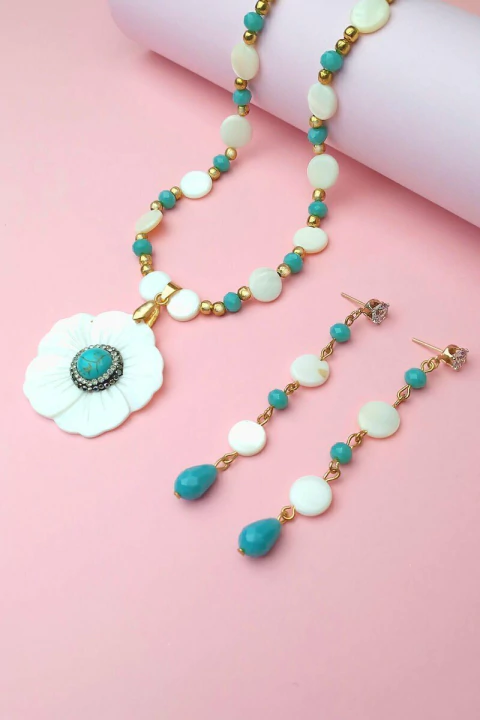 Conjunto Colar e Brinco Turquesa Em Madrepérola - comprar online