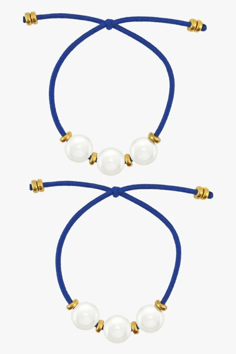 Kit Elástico de Cabelo Decorado Com Pérolas Azul Royal - comprar online