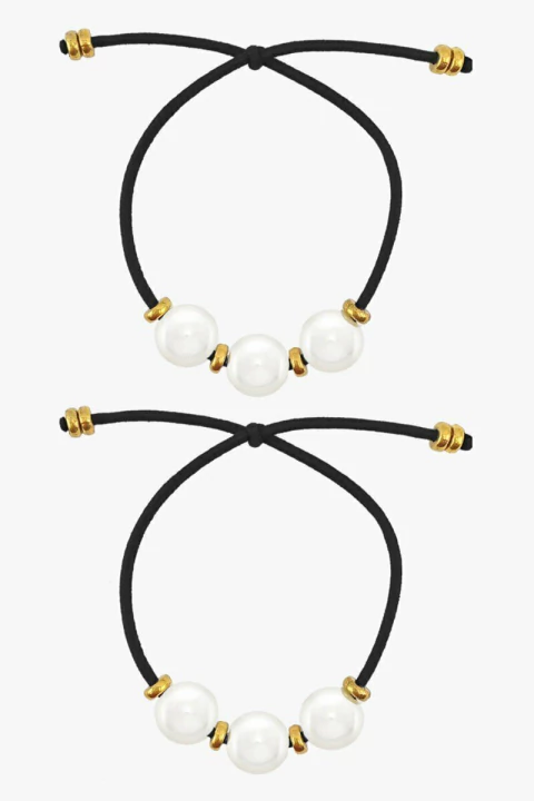 Kit Elástico de Cabelo Decorado Com Pérolas Preto - comprar online