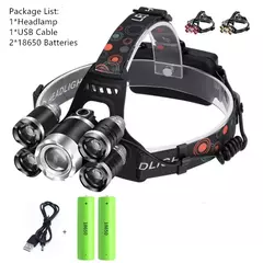 Linterna frontal LED con ZOOM de altos lúmenes, linterna frontal LED T6, linterna frontal, batería 18650 para acampar y pescar - comprar en línea