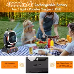 Ventilador eléctrico 3 en 1, ventilador de Camping recargable de 40000mAh