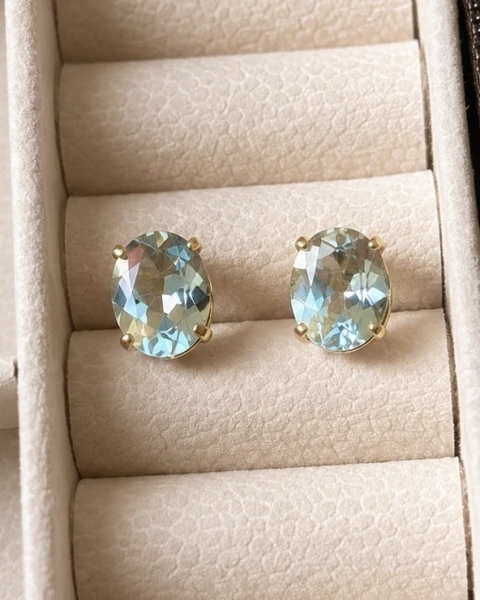 Brinco Top Oval 8x10mm em Cristal Glass Azul - banhado á Ouro - (cópia)