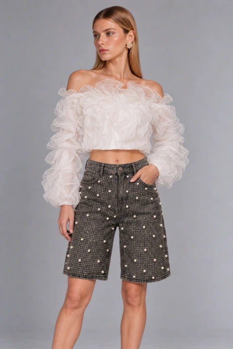 CROPPED ORGANZA MANGA LONGA SARA