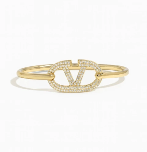 Bracelete V Cravejado | Prata e Dourado - comprar online