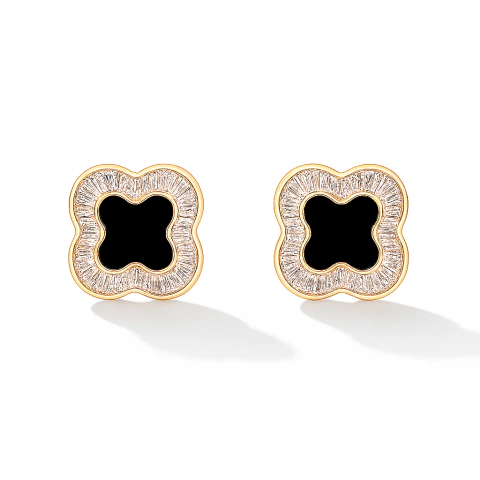 Brinco Trevo Preto e Zircônias | Inspiração - comprar online