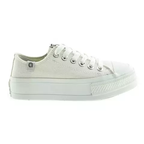 Zapatilla con base alta acordonada de lona blanca 35/40 - Rave - comprar online