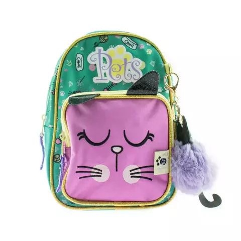Mochila nena verde con gato rosa - Chenson - comprar online