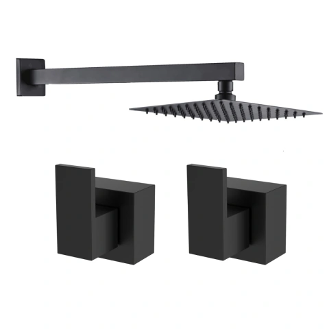 Kit Ducha Quadrada 20x20 Slim Ultra Fina + 2 Acabamentos para Registro base deca Alavanca de 1/2 ou 3/4 Preto Fosco