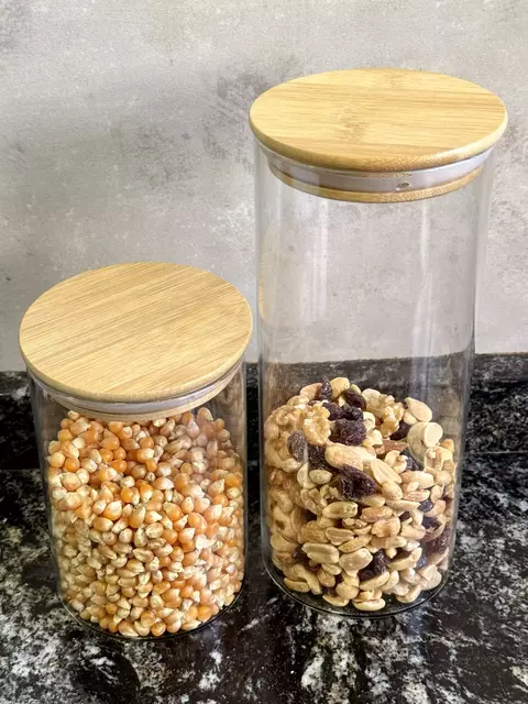 Frasco chico de vidrio con tapa de Bambú - comprar online