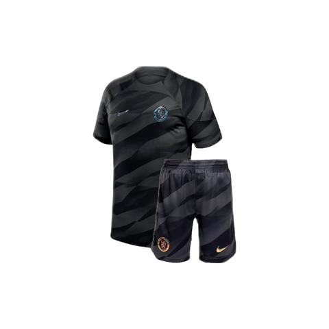 Kit Treino Adulto - Camisa e Shorts - Chelsea Nike Goleiro 23/24 Masculina - Preta com detalhes em cinza e Com Patrocínio - comprar online