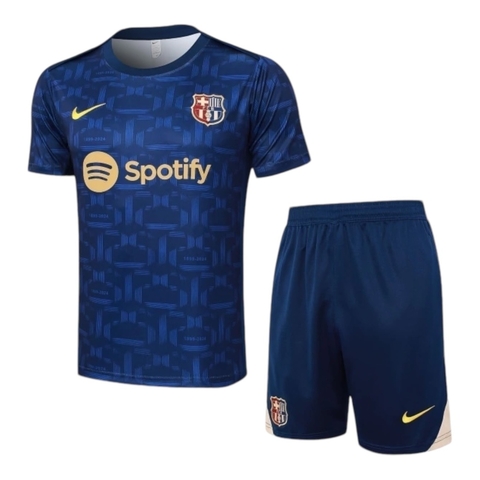 Kit Treino adulto - Camisa e Shorts - Barcelona Nike 24/25 - Azul com detalhes em dourado