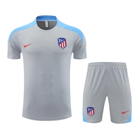Kit Treino adulto - Camisa e Shorts - Atlético de Madrid Nike 24/25 - Cinza com detalhes em azul