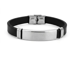 Pulseira Unissex Com Detalhes em Aço Inoxidável Prateado Emborrachada