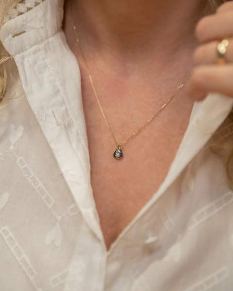 Colar Mini Nossa Senhora Aparecida - Safira Azul Folheado a Ouro - comprar online