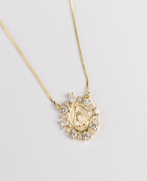 Colar Nossa Senhora Aparecida Cravejada - Folheado a Ouro