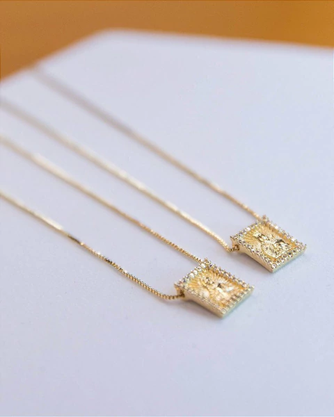 Escapulário Nossa Senhora do Carmo e Jesus - Folheado a Ouro