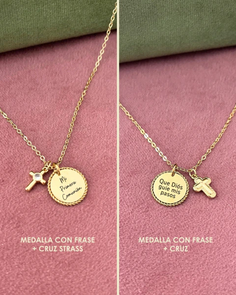 Collar Medalla con Frase + Cruz