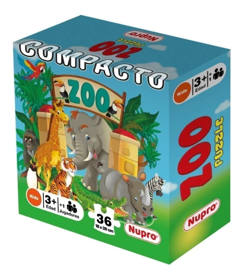 Puzzle Domino Zoo X36 Piezas Compacto Nupro