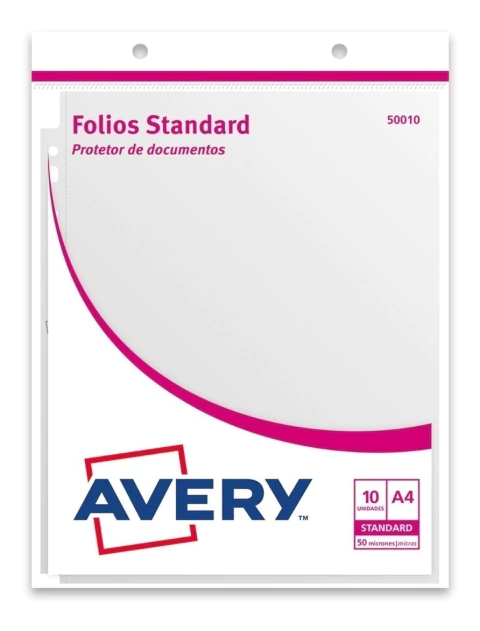 Folio Borde Blanco A4 Pack X10 1º Calidad 50 Mic Avery