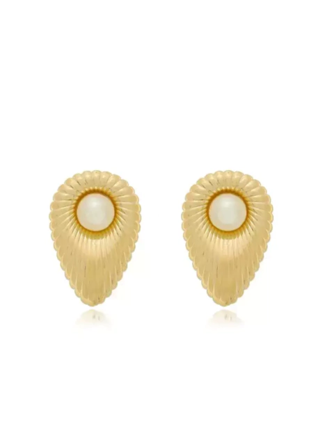 BRINCO GOTA RIPADA PÉROLA - SEMIJOIA BANHADA EM OURO 18K - comprar online