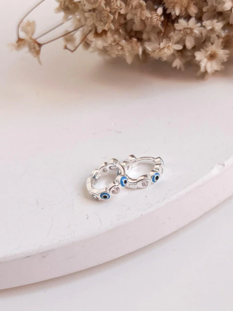 ARGOLA DE PRATA CLICK OLHO GREGO E ZIRCÔNIAS