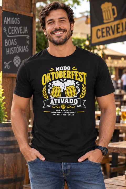 Camiseta Masculina Modo Oktoberfest Ativado | 100% Algodão