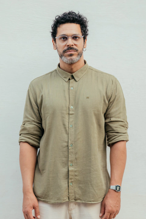 CAMISA M/LONGA LINHO WASHED - VERDE MUSGO - comprar online