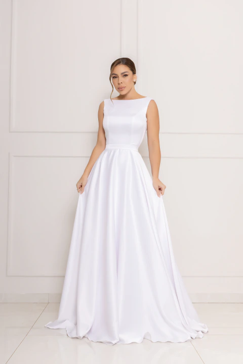 Vestido de Noiva Modelo Vega Modesto Minimalista
