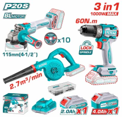 Combo Taladro 60Nm + Amoladora 1000W + Sopladora + 2 Baterías - comprar online