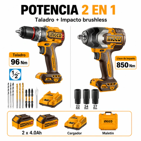 Combo Llave De Impacto 850Nm + Taladro Brushless 96Nm en internet