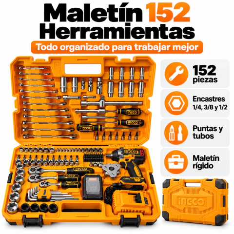Combo Llave de Impacto INGCO 500Nm + Batería + Juego 152 Piezas - comprar online