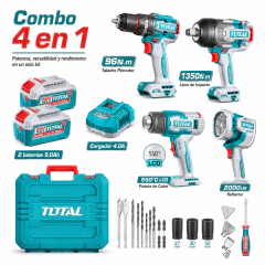 Combo Taladro 96Nm + Impacto 1350Nm + Pistola de Calor + Linternón