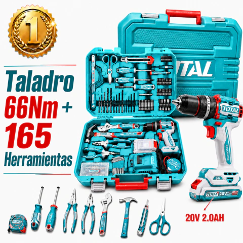 Combo 165 Piezas + Taladro 66nm + Batería 2.0ah + Cargador
