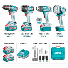 Combo Taladro 96Nm + Impacto 1350Nm + Pistola de Calor + Linternón - comprar online