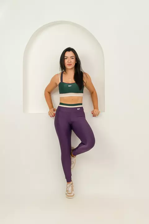 Conjunto Legging - Roxo Escuro com Bege e Verde Militar