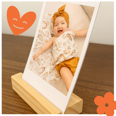 Foto Polaroid com Suporte de Madeira