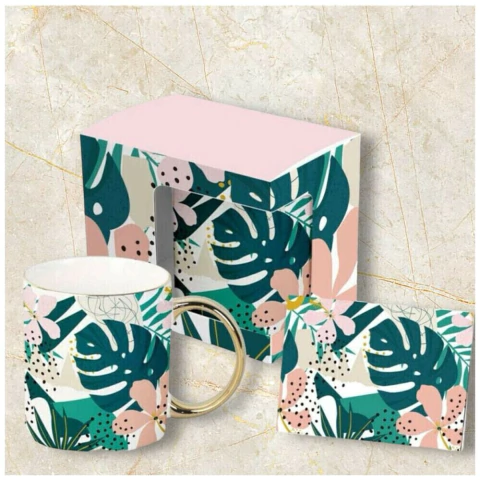 Taza monstera manija dorada