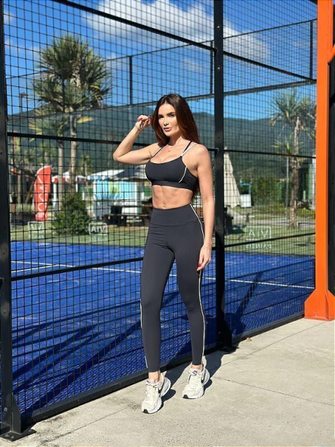 Conjunto Legging e Top Preto filete Bege Poliamida 939.940