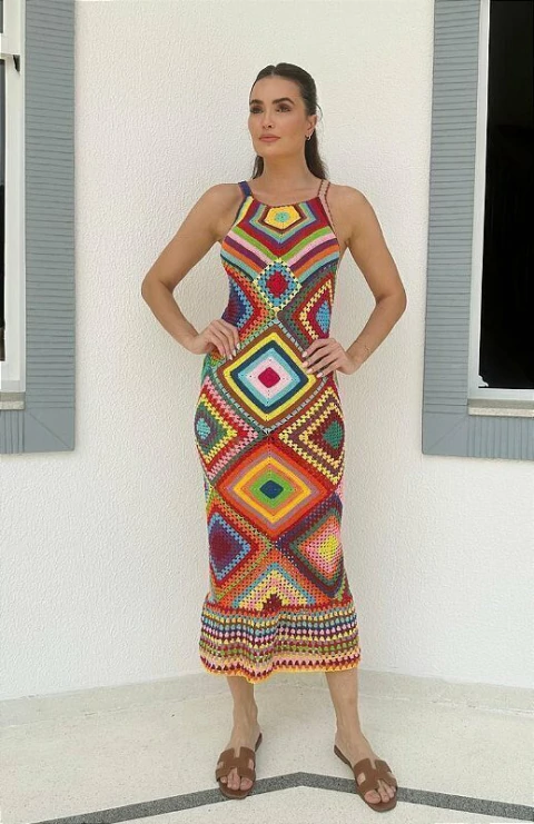 Vestido de crochê Turquia ref: 10012 veste 34 ao 42