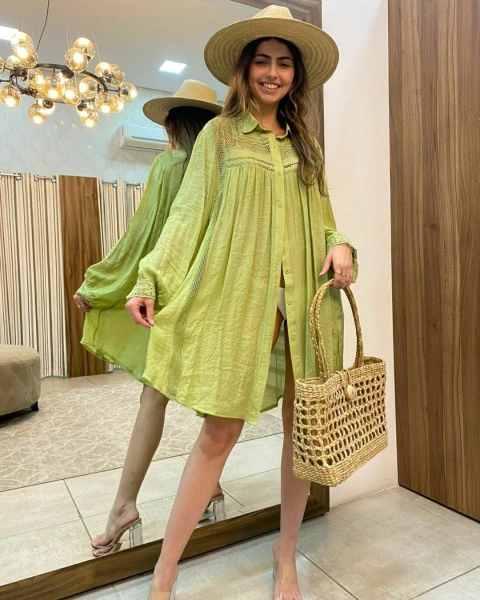 Chemise / saída de praia yasmim com detalhes em renda gripir 2100 - comprar online