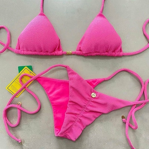 Biquini Lacinho Rosa Plissê
