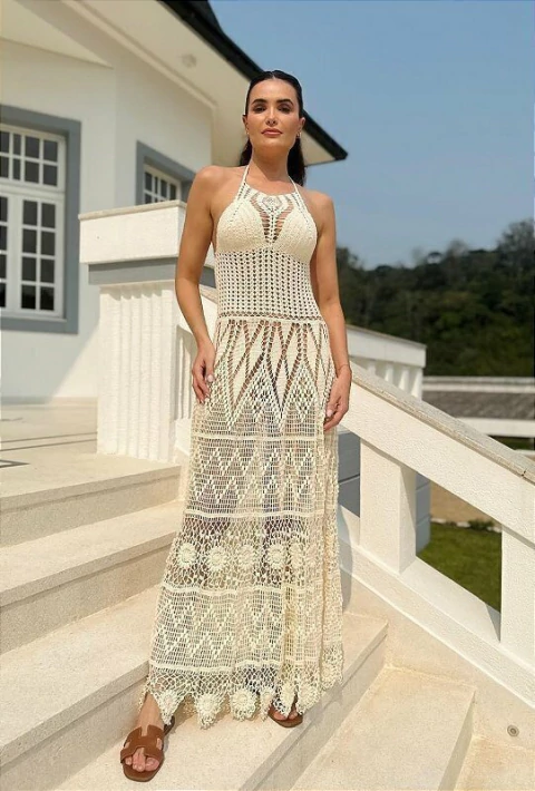 Vestido de crochê Romênia Ref: 10017 veste 34 ao 40