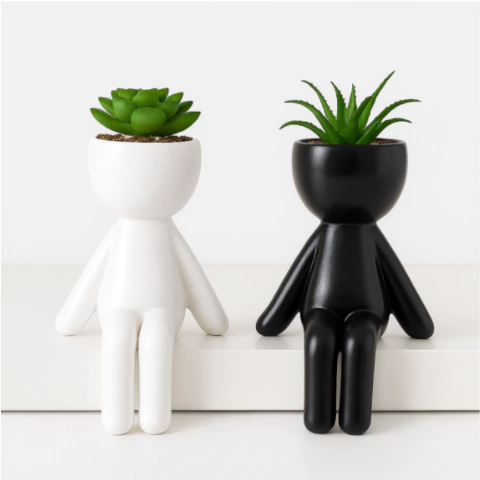Maceta Doble Decorativa Hombrecitos