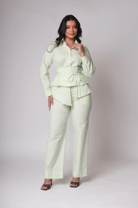 Marcela - Conjunto Camisa e Calça em Linho com Faixa - Ref 4131 - comprar online