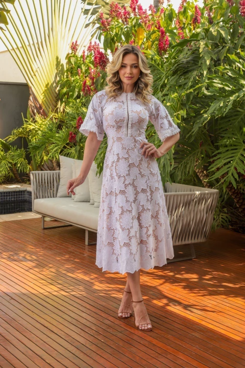 Rúbia - Vestido Midi em Laise gola Arredondada - Ref 4162 - comprar online