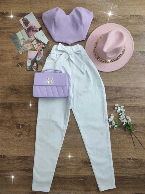 Pantalón blanco con bustier Blanco -Lila