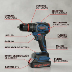 Taladro Inalámbrico Percutor Brushless Metalkraff 21v 50 Nm en internet