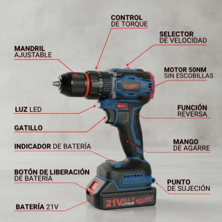 Taladro Inalámbrico Percutor Brushless Metalkraff 21v 50 Nm en internet