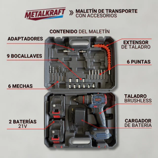 Taladro Inalámbrico Percutor Brushless Metalkraff 21v 50 Nm - comprar online